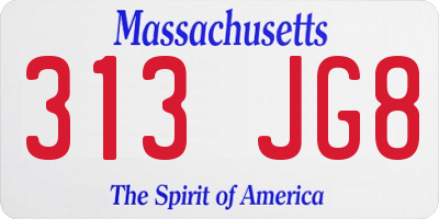 MA license plate 313JG8