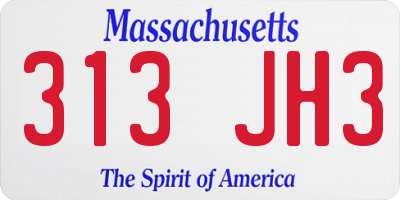 MA license plate 313JH3