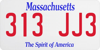 MA license plate 313JJ3