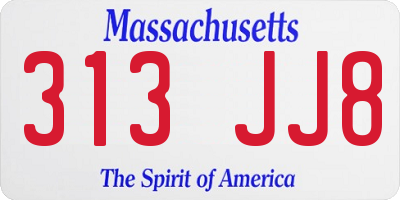 MA license plate 313JJ8