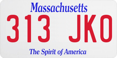 MA license plate 313JK0