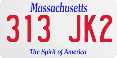 MA license plate 313JK2