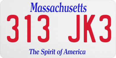 MA license plate 313JK3