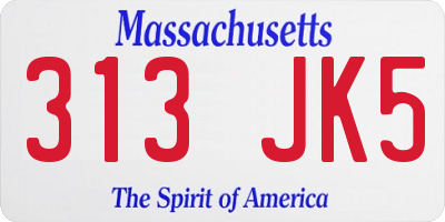 MA license plate 313JK5
