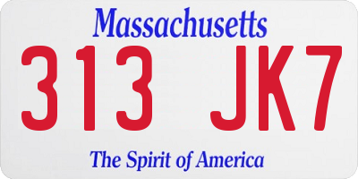 MA license plate 313JK7