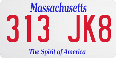 MA license plate 313JK8