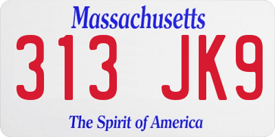 MA license plate 313JK9
