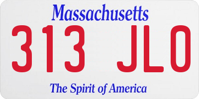 MA license plate 313JL0