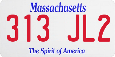 MA license plate 313JL2