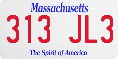 MA license plate 313JL3