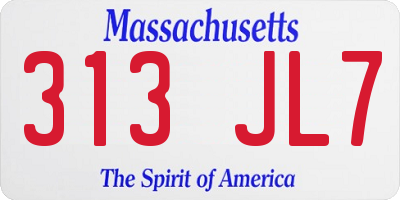 MA license plate 313JL7
