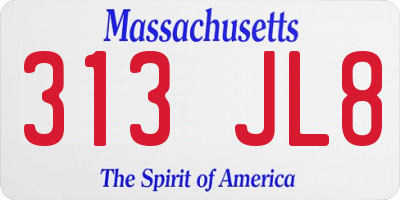 MA license plate 313JL8