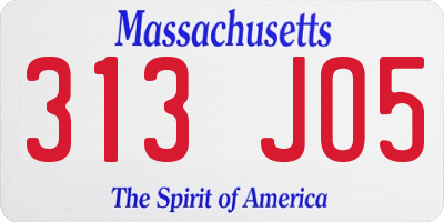 MA license plate 313JO5