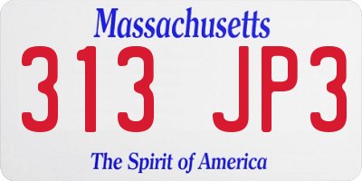 MA license plate 313JP3