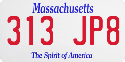MA license plate 313JP8