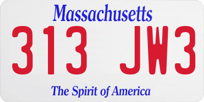 MA license plate 313JW3