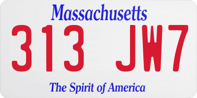 MA license plate 313JW7