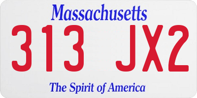 MA license plate 313JX2