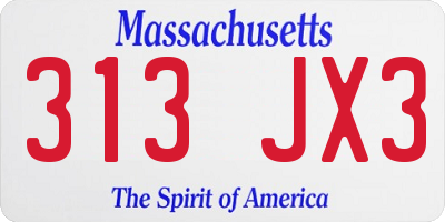 MA license plate 313JX3