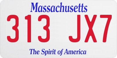 MA license plate 313JX7