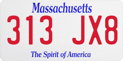 MA license plate 313JX8