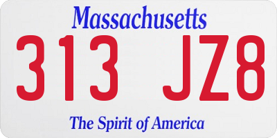 MA license plate 313JZ8