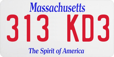 MA license plate 313KD3