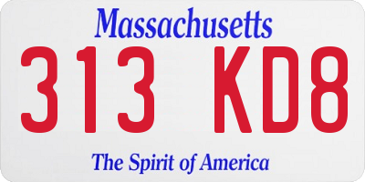 MA license plate 313KD8