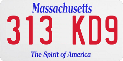 MA license plate 313KD9