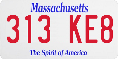 MA license plate 313KE8
