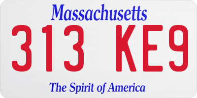 MA license plate 313KE9