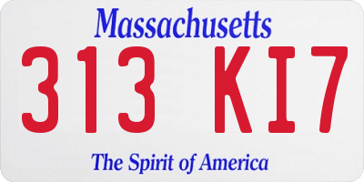 MA license plate 313KI7