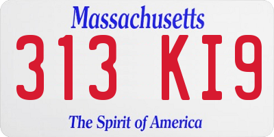 MA license plate 313KI9