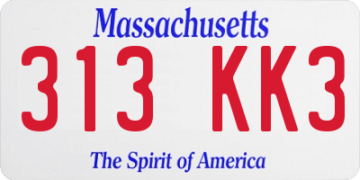 MA license plate 313KK3