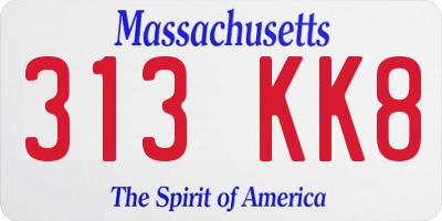 MA license plate 313KK8