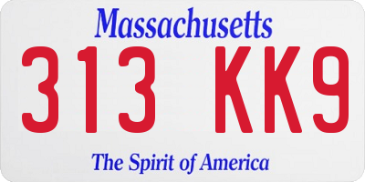 MA license plate 313KK9