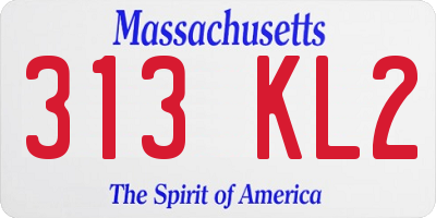 MA license plate 313KL2