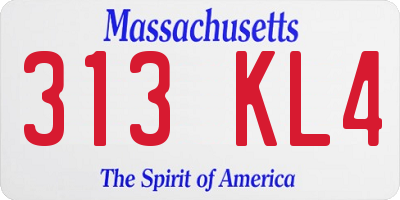 MA license plate 313KL4