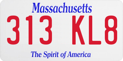 MA license plate 313KL8