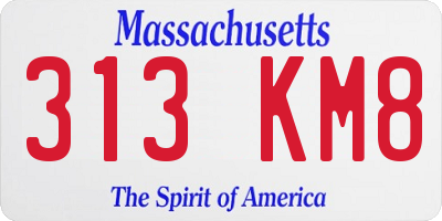 MA license plate 313KM8
