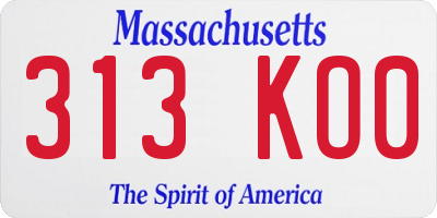 MA license plate 313KO0