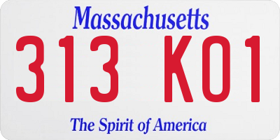 MA license plate 313KO1