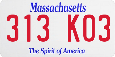 MA license plate 313KO3