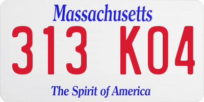 MA license plate 313KO4