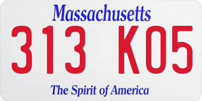 MA license plate 313KO5