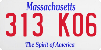 MA license plate 313KO6