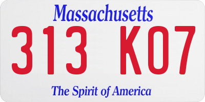 MA license plate 313KO7