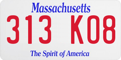 MA license plate 313KO8