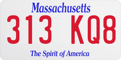 MA license plate 313KQ8