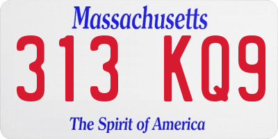 MA license plate 313KQ9